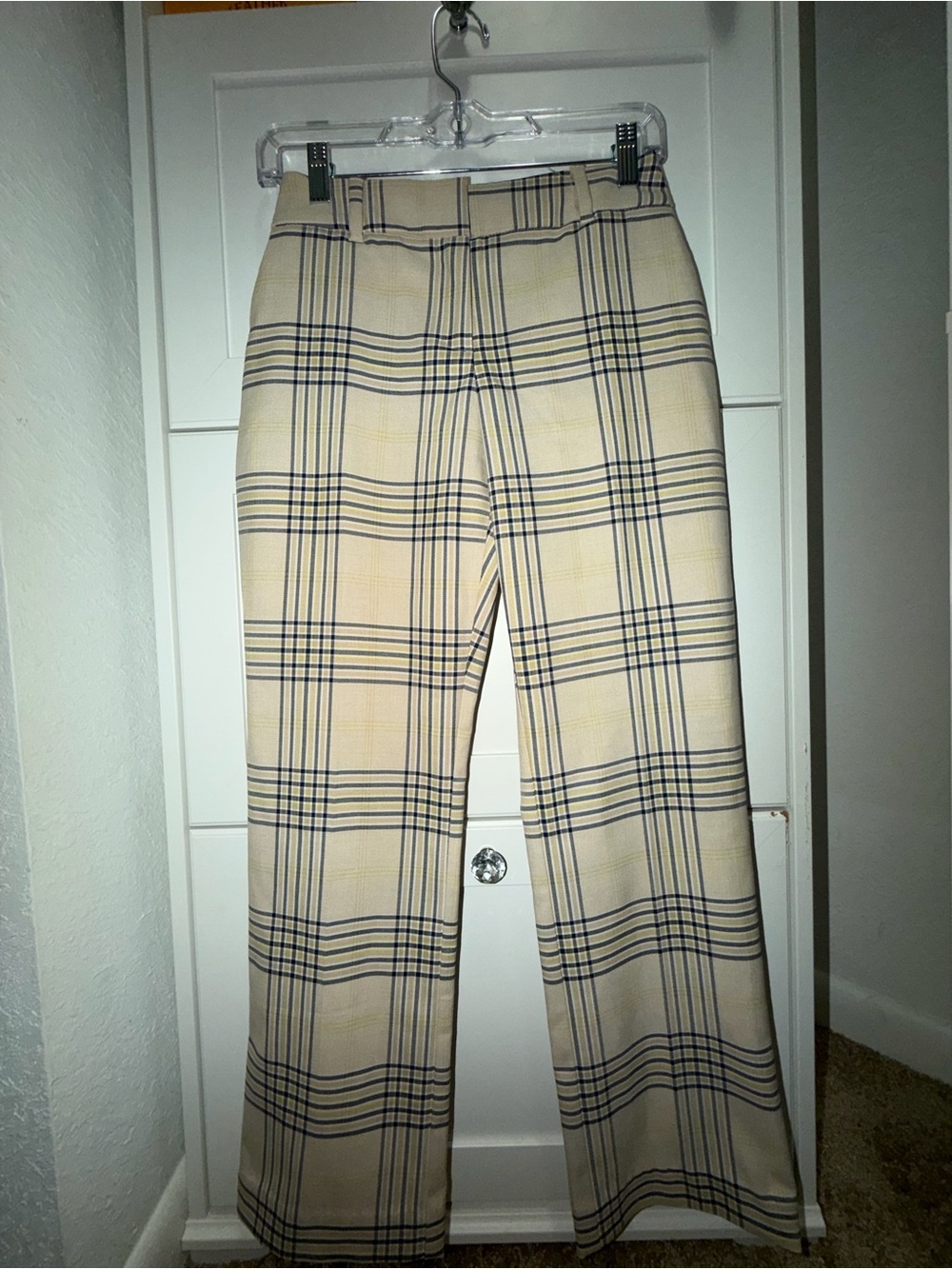 New York & Company Cream Plaid Wide-Leg Pants with Navy Windowpane